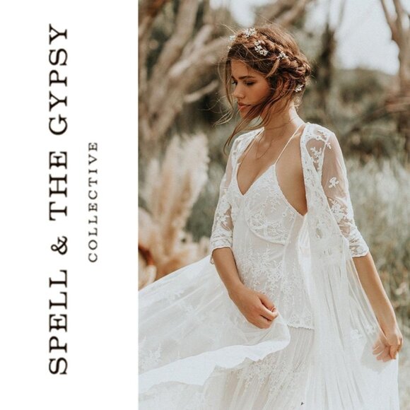 Spell & the Gypsy Bride Canyon Moon Mesh Duster Kimono Cape Robe White XS b199 - Picture 9 of 16